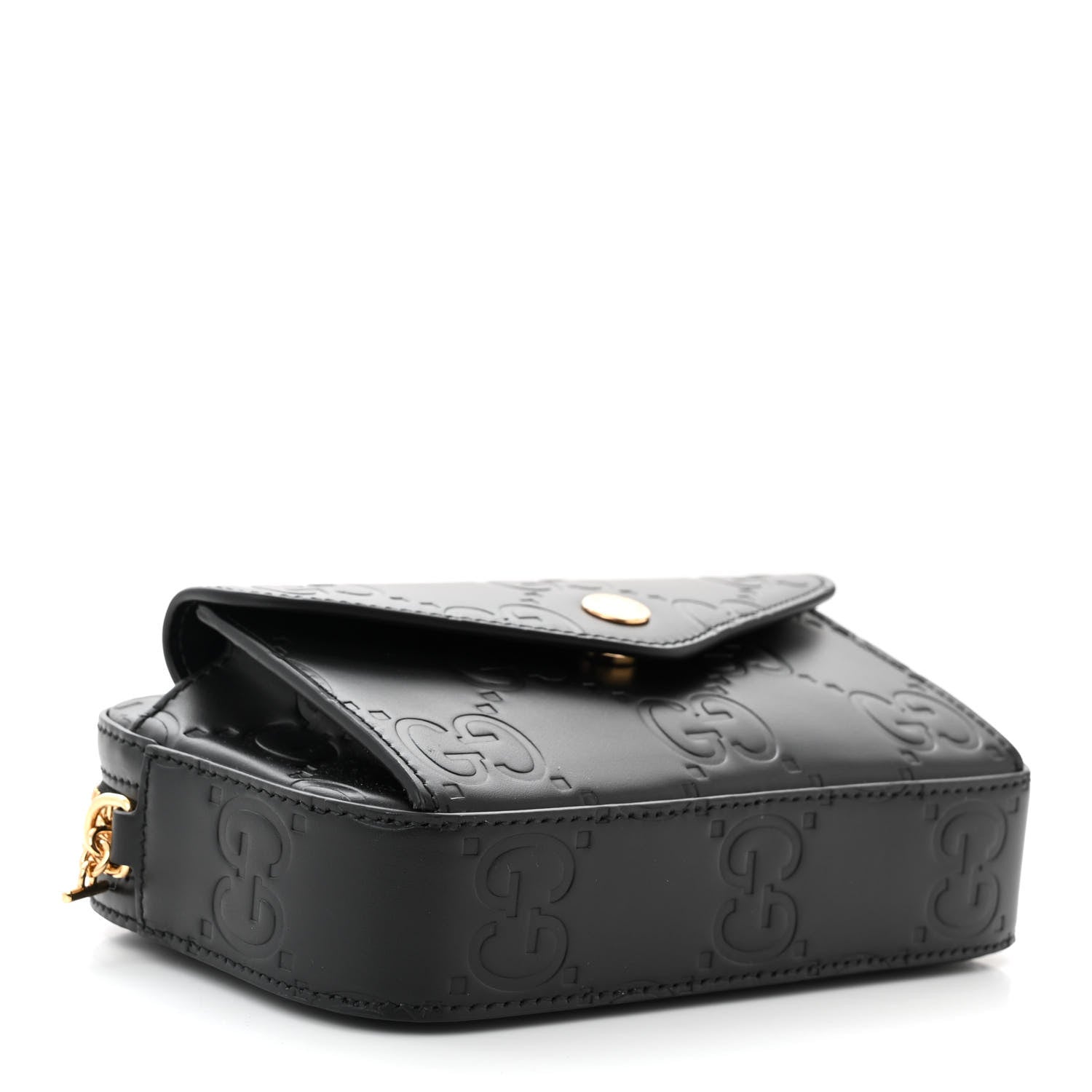 Gucci Calfskin GG Super Mini Debossed Chain Wallet Black 4 of 11