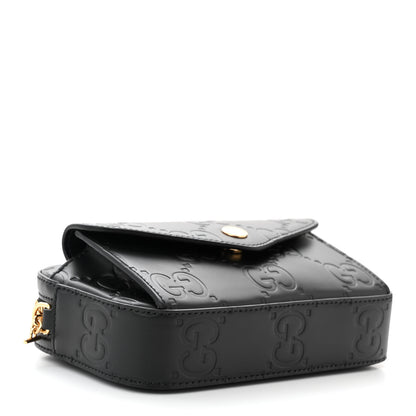 Gucci Calfskin GG Super Mini Debossed Chain Wallet Black 4 of 11
