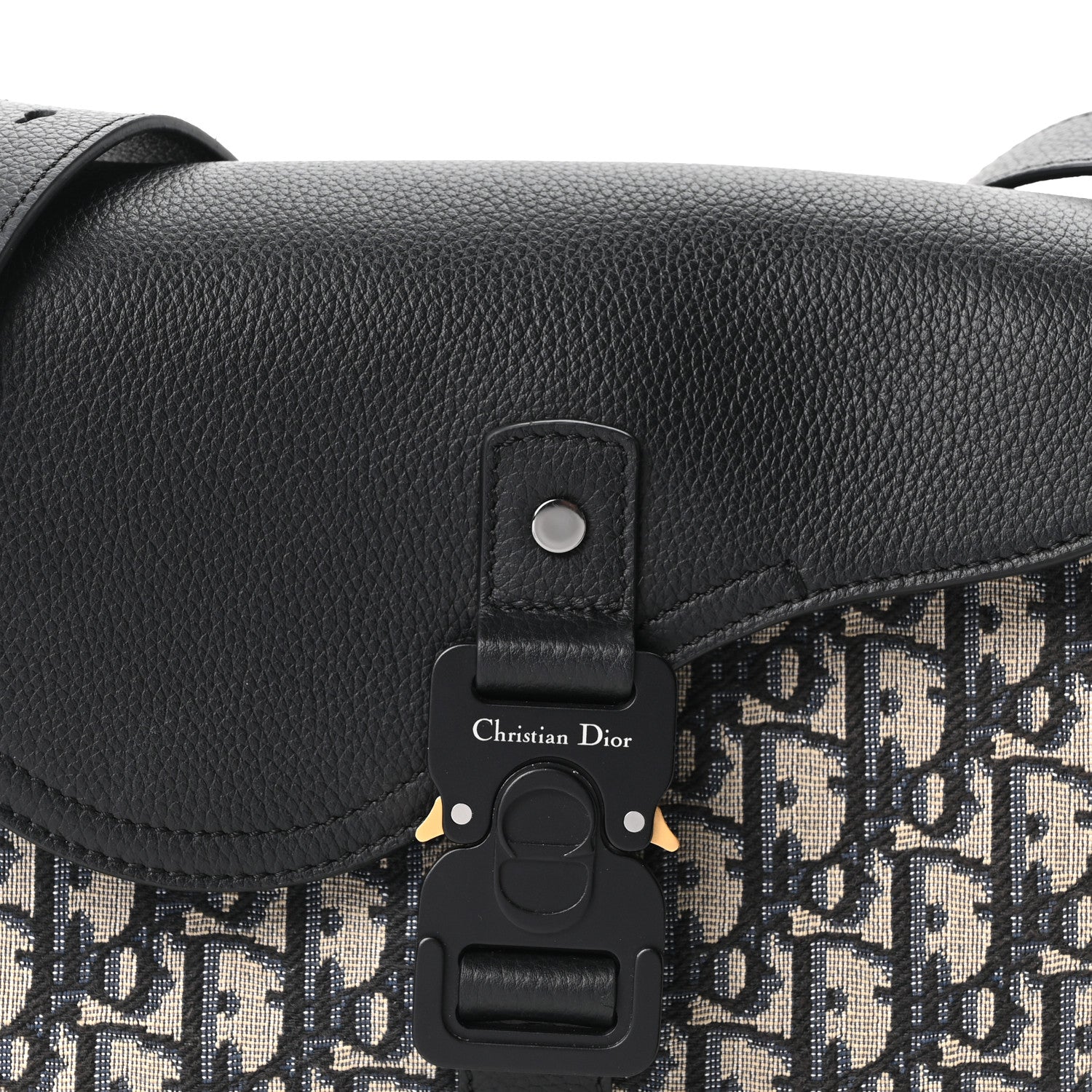 Christian Dior Oblique Jacquard Grained Calfskin Small Saddle Messenger Bag Beige Black 8 of 11