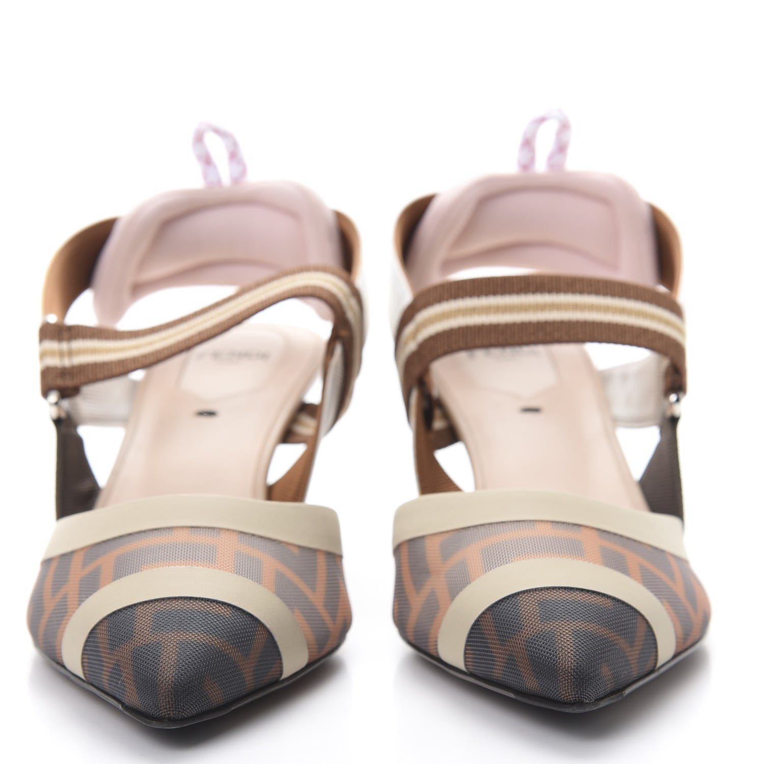 Fendi Technical Mesh FF Colibri Slingback Pumps 37.5 Brown Natural Multicolor 2 of 8