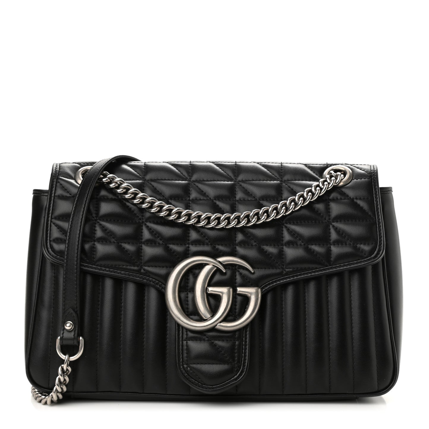 Calfskin Matelasse Aria Medium GG Marmont Shoulder Bag Black
