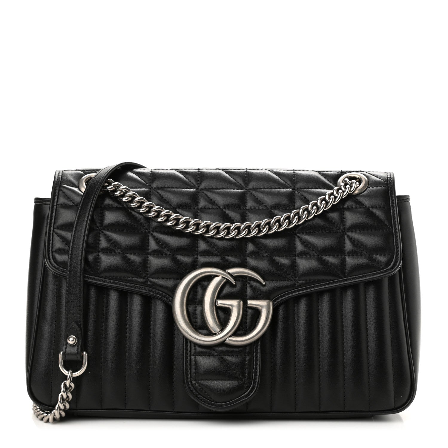Gucci Calfskin Matelasse Aria Medium GG Marmont Shoulder Bag Black 1 of 12