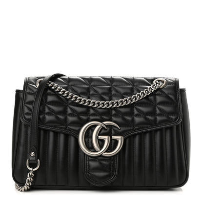 Gucci Calfskin Matelasse Aria Medium GG Marmont Shoulder Bag Black 1 of 12