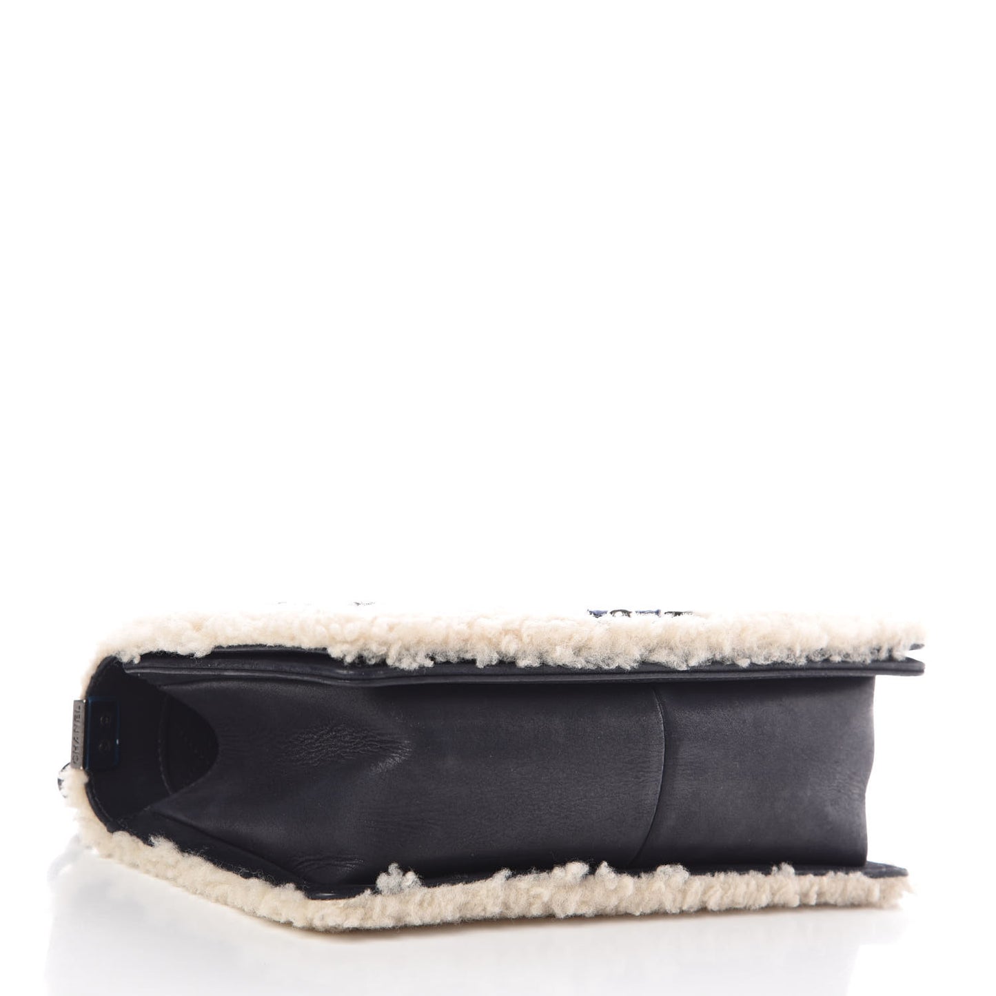 Shearling Iridescent Calfskin Medium Boy Flap Navy
