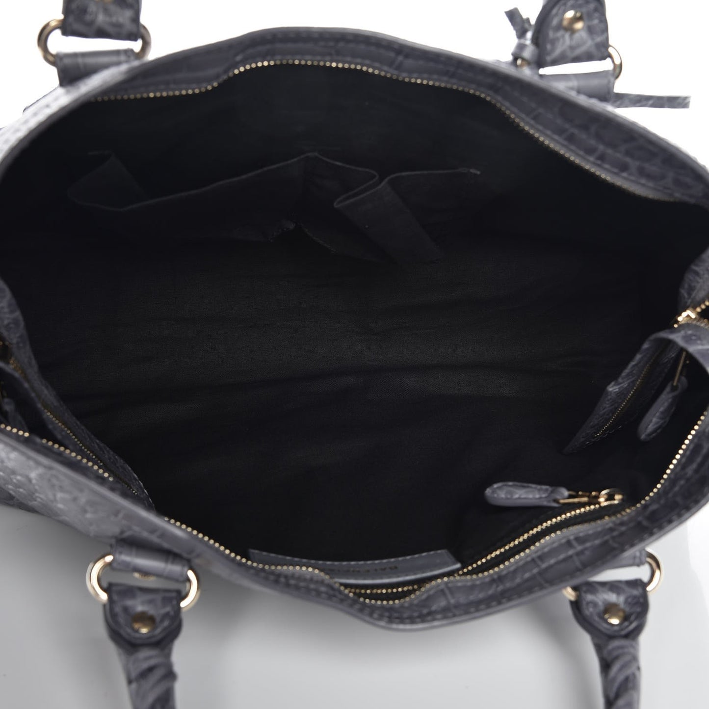 Calfskin Crocodile Embossed Giant 12 Gold Hardware City Gris Beton