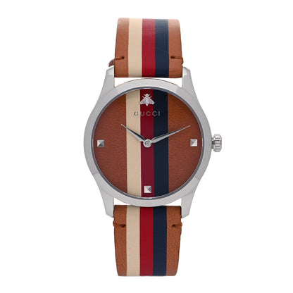Gucci Stainless Steel Calfskin 38mm G-Timeless Stripe Web Quartz Watch Brown 1 of 4