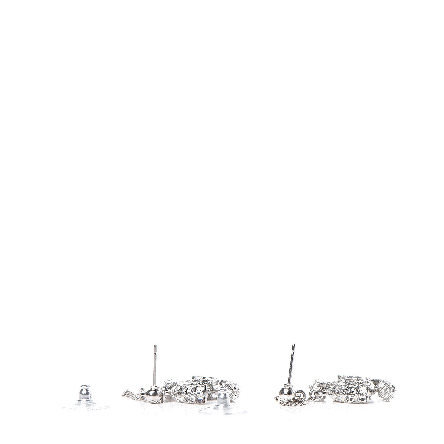 Chanel Baguette Crystal CC Drop Earrings Silver 3 of 5