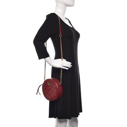 Gucci Glazed Calfskin Matelasse Heart Mini GG Marmont Round Shoulder Bag Romantic Cerise 2 of 10