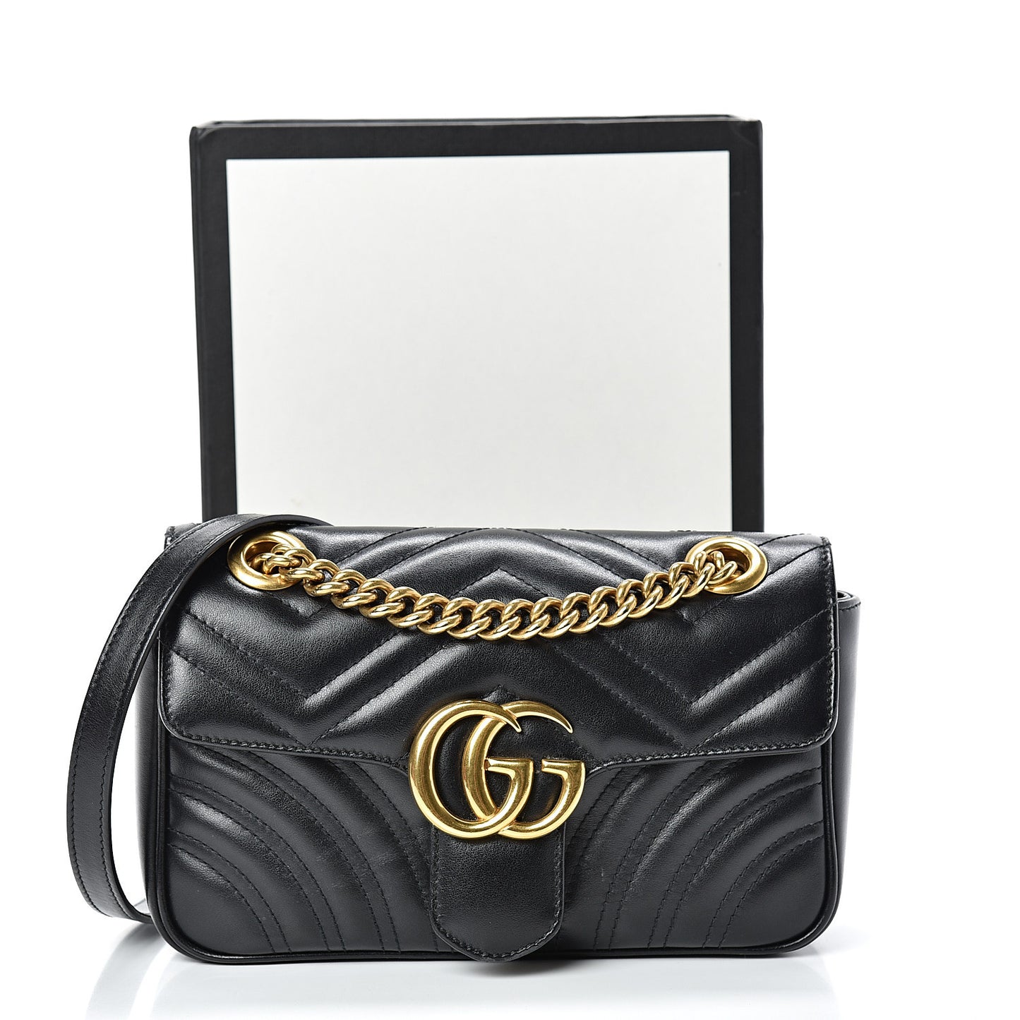 Calfskin Matelasse Mini GG Marmont Shoulder Bag Black