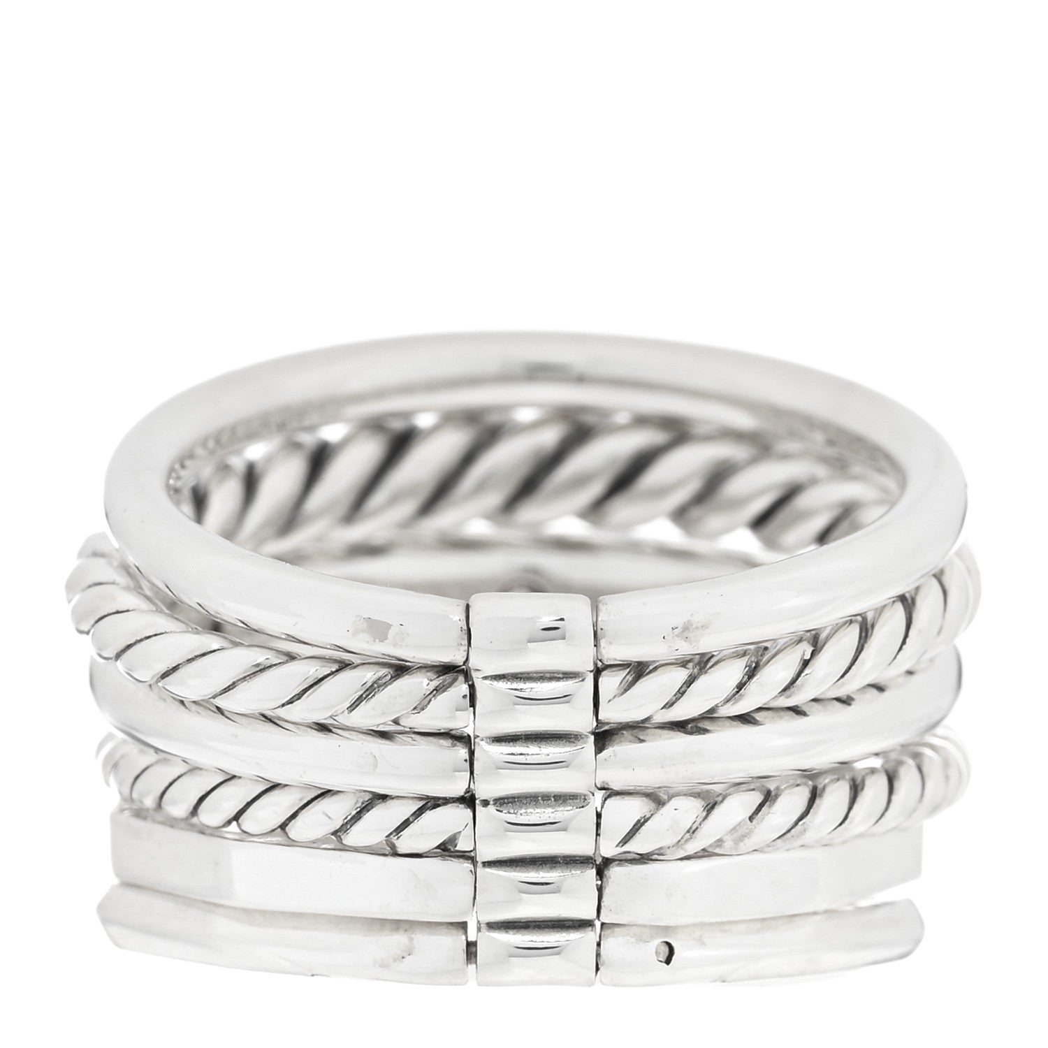 David Yurman Sterling Silver Diamond 16mm Stax Wide Stacked Ring 57 8 3 of 4