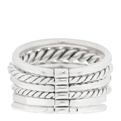 David Yurman Sterling Silver Diamond 16mm Stax Wide Stacked Ring 57 8 3 of 4