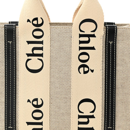 Chloe Cotton Calfskin Small Woody Ribbon Tote With Strap White Navy 8 of 10