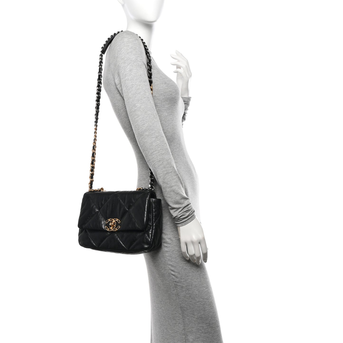 Shiny Goatskin Quilted Medium Chanel 19 Flap Black