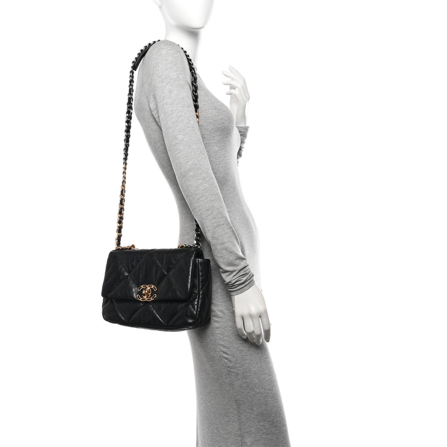 Chanel Shiny Goatskin Quilted Medium Chanel 19 Flap Black 2 of 10