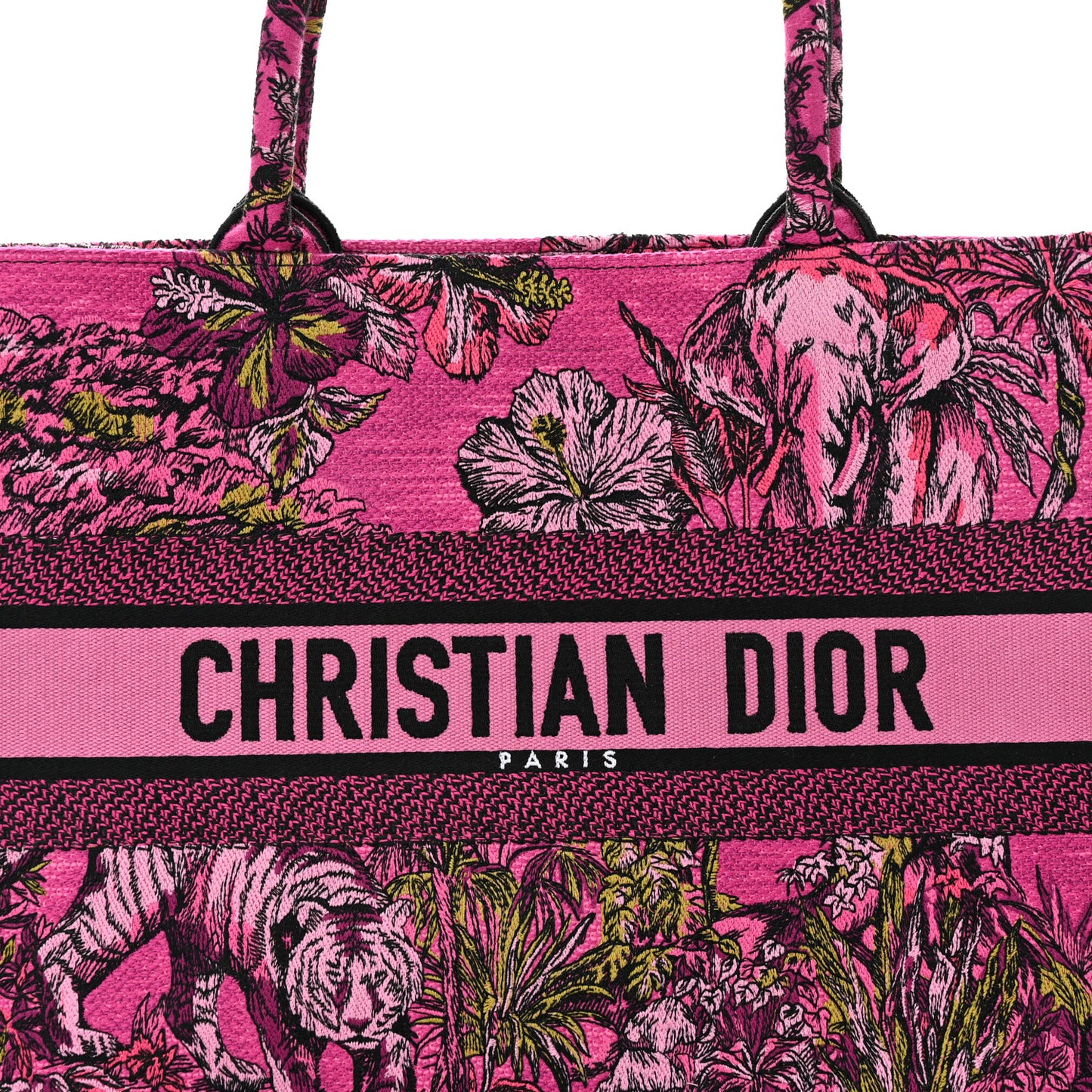 Canvas Embroidered Medium Toile de Jouy Voyage Book Tote Fuchsia Multicolor