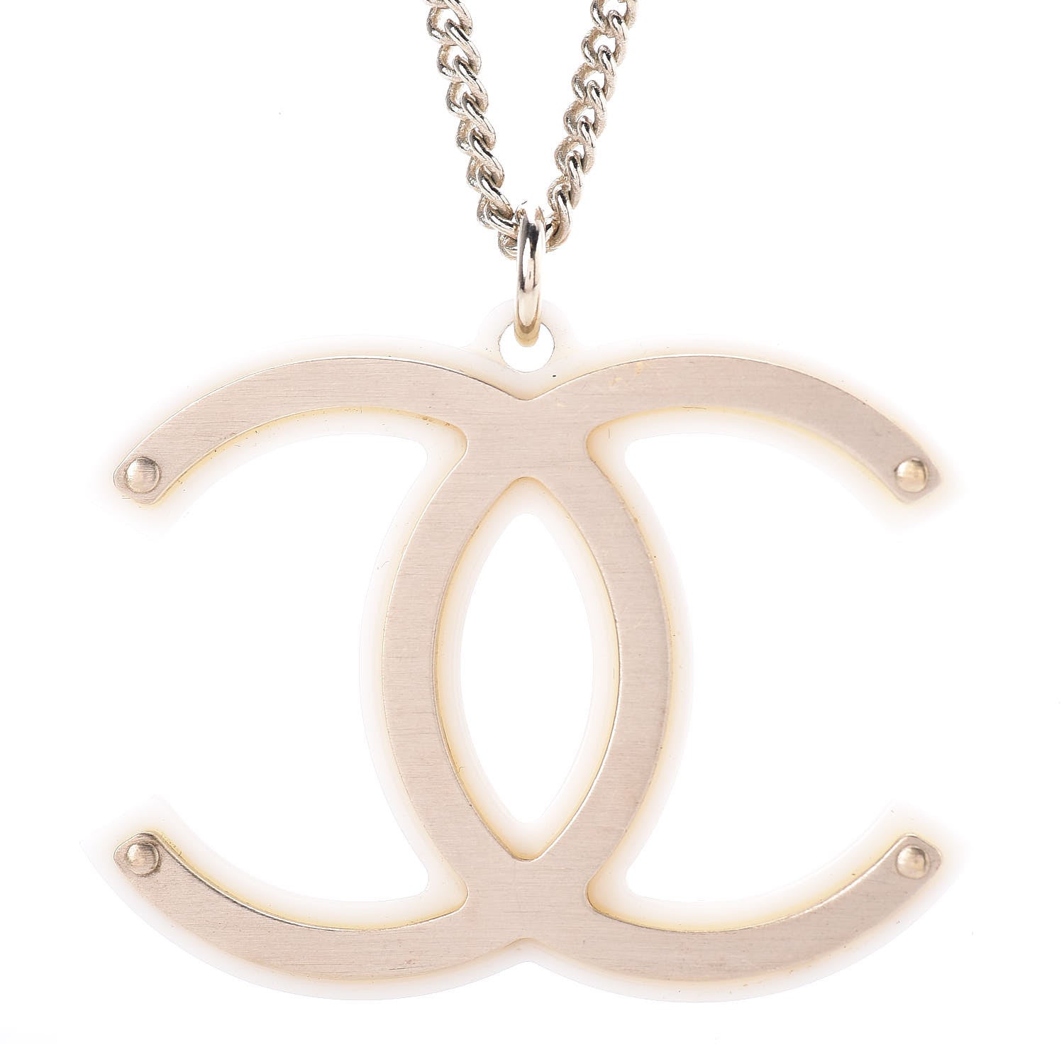 Chanel CC Pendant Necklace Gold White 4 of 6