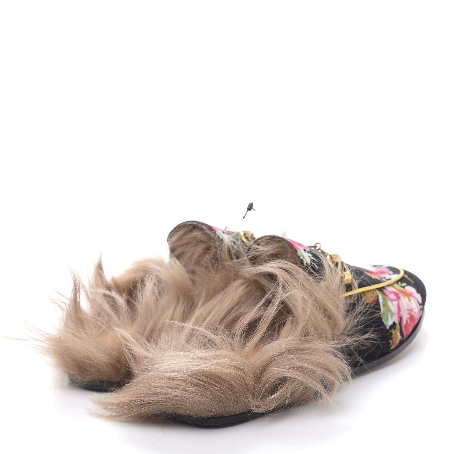 Gucci Velvet Fur Floral Womens Princetown Slippers 35.5 Black 4 of 8