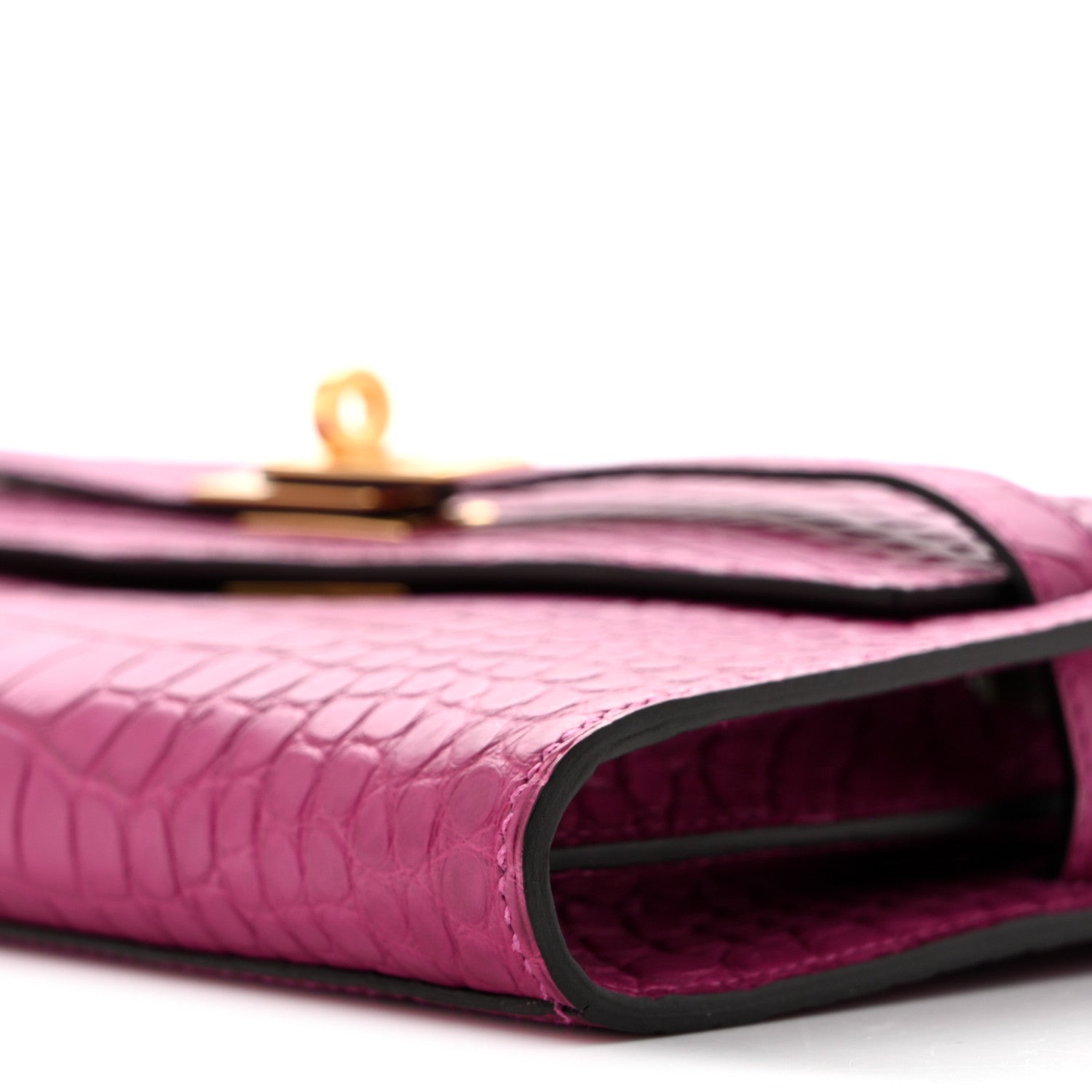 Hermes Matte Alligator Kelly Wallet To Go Rose Scheherazade 10 of 12