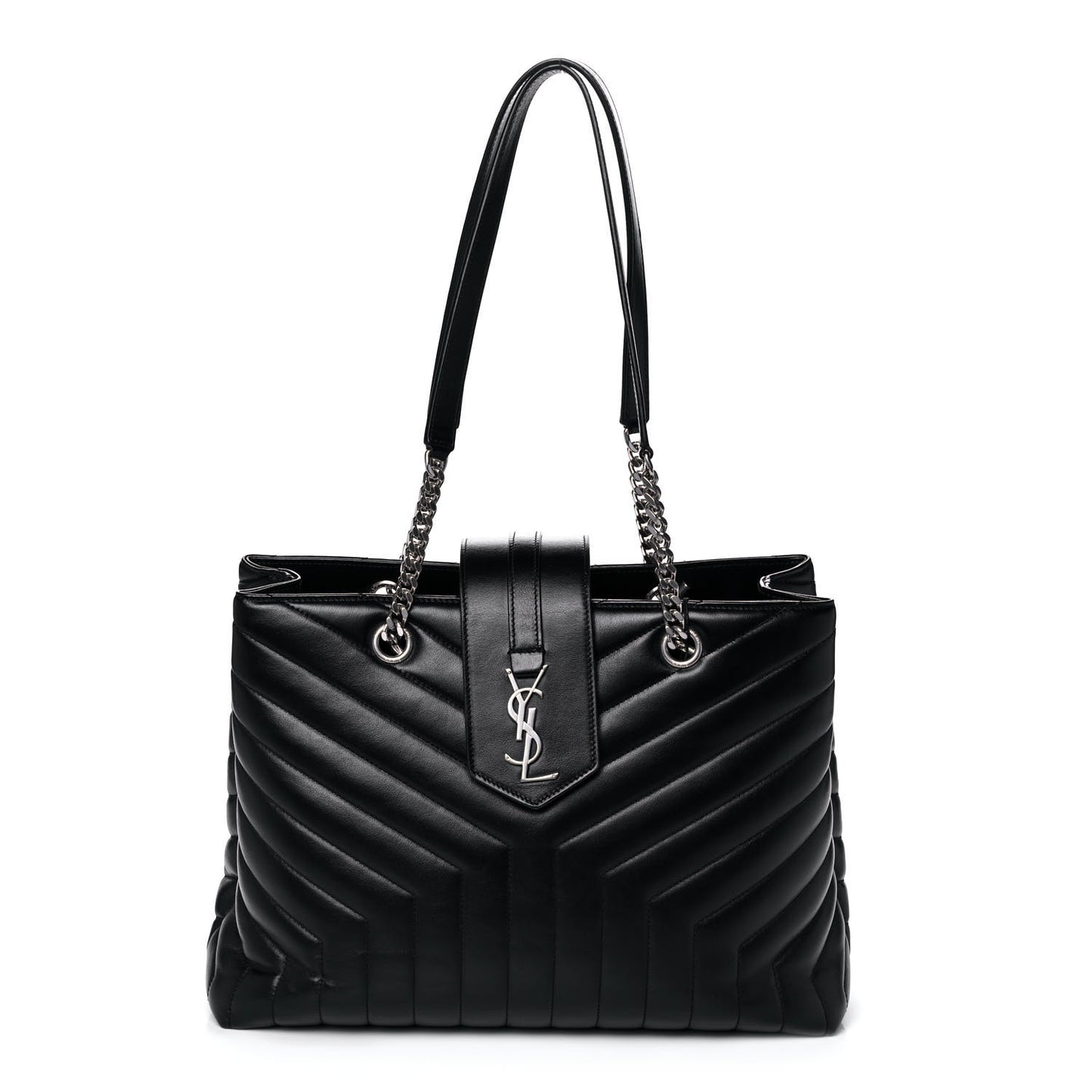 Calfskin Y Quilted Monogram Large Loulou Shopper Black