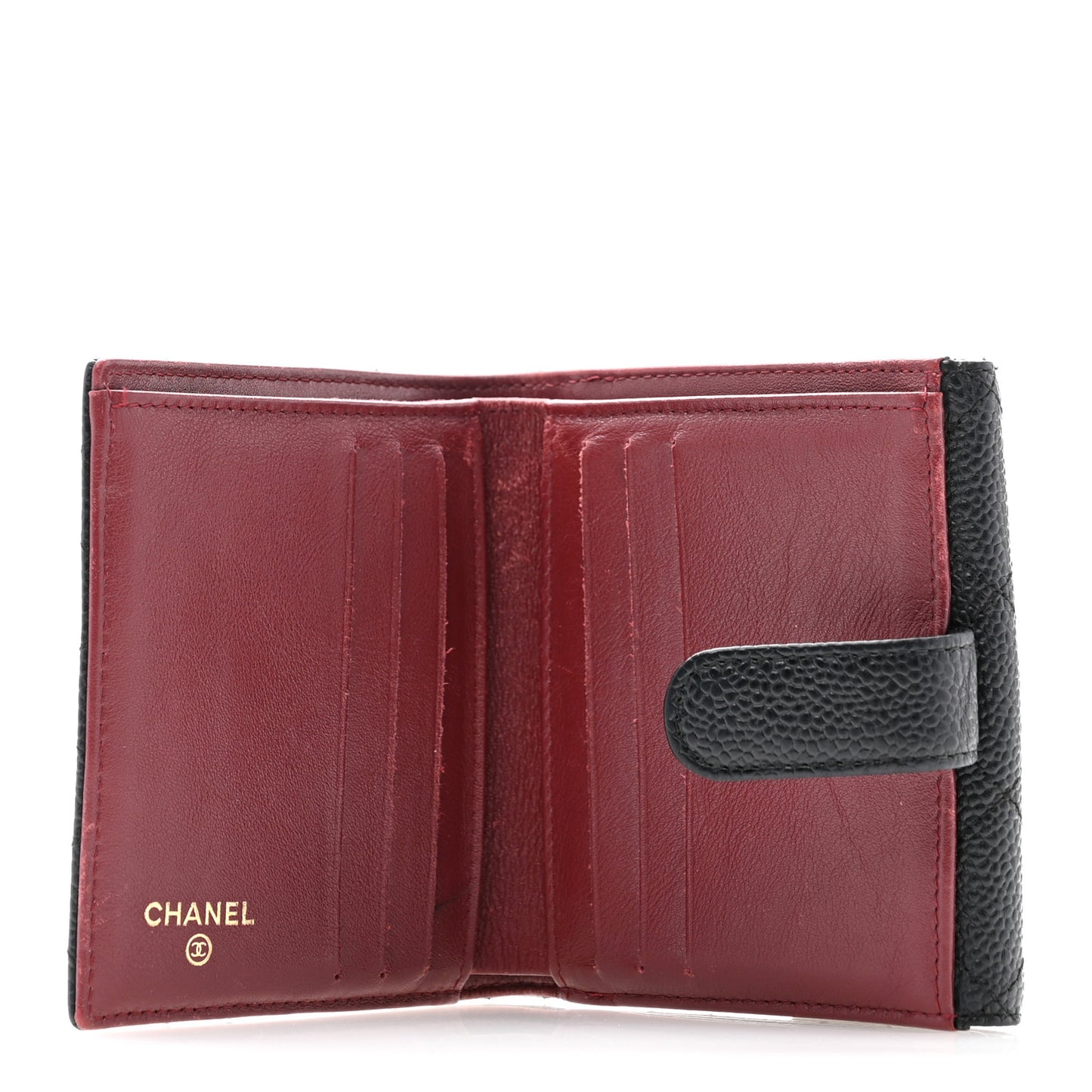 Caviar Quilted Compact French Flap Wallet Black