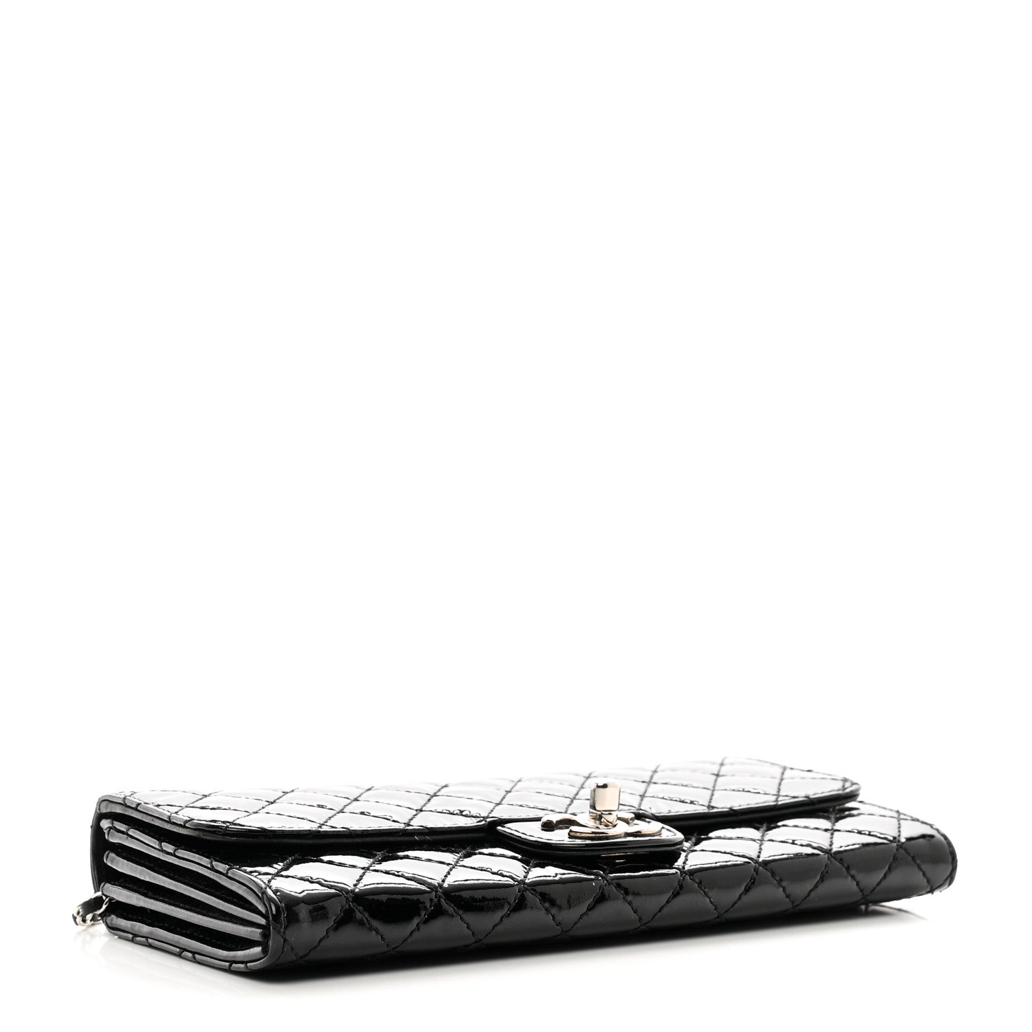 Chanel Patent Calfskin Quilted Flap Clutch With Chain Black 4 of 10
