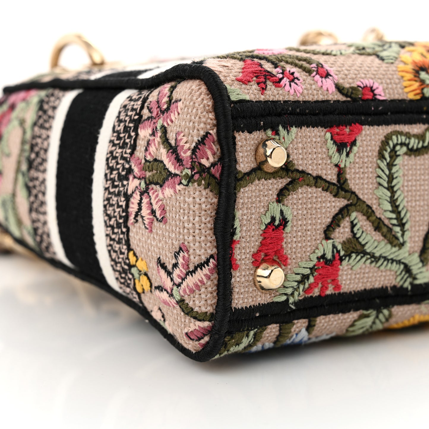 Canvas Mille Fleurs Embroidered Mini Lady D-Lite  Beige Multicolor