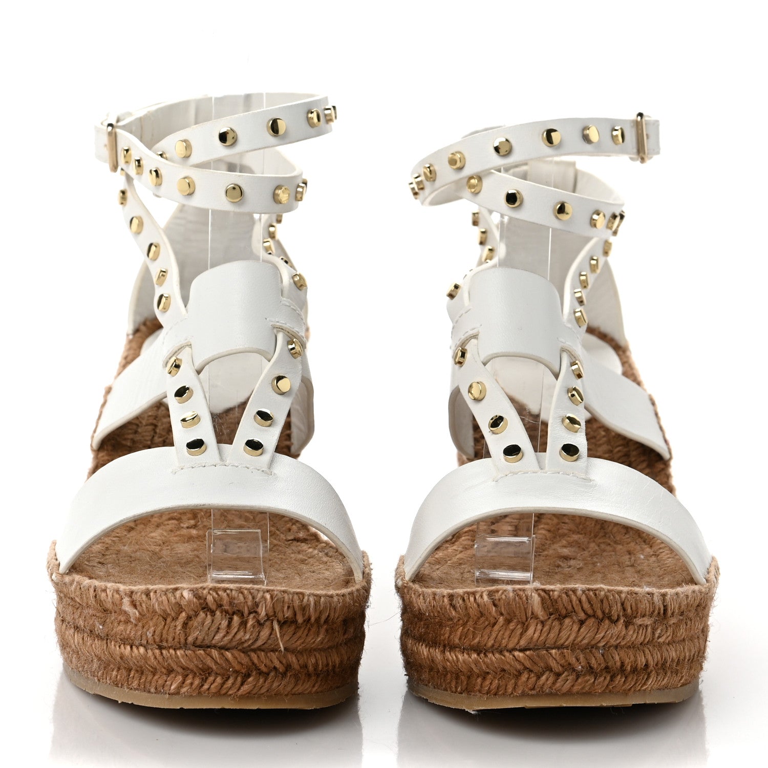 Jimmy Choo Calfskin Studded Danica 80 Espadrille Wedge Sandals 39 White 2 of 8