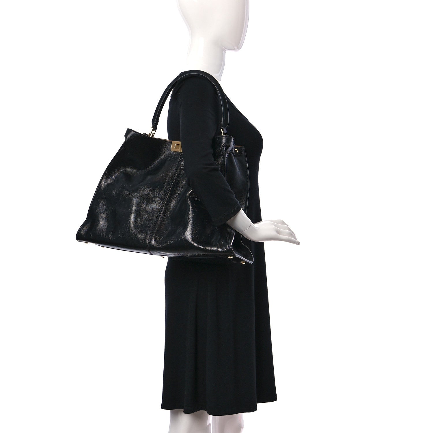 Fendi Patent Mink Fur Large Peekaboo X-Lite Black 2 of 13
