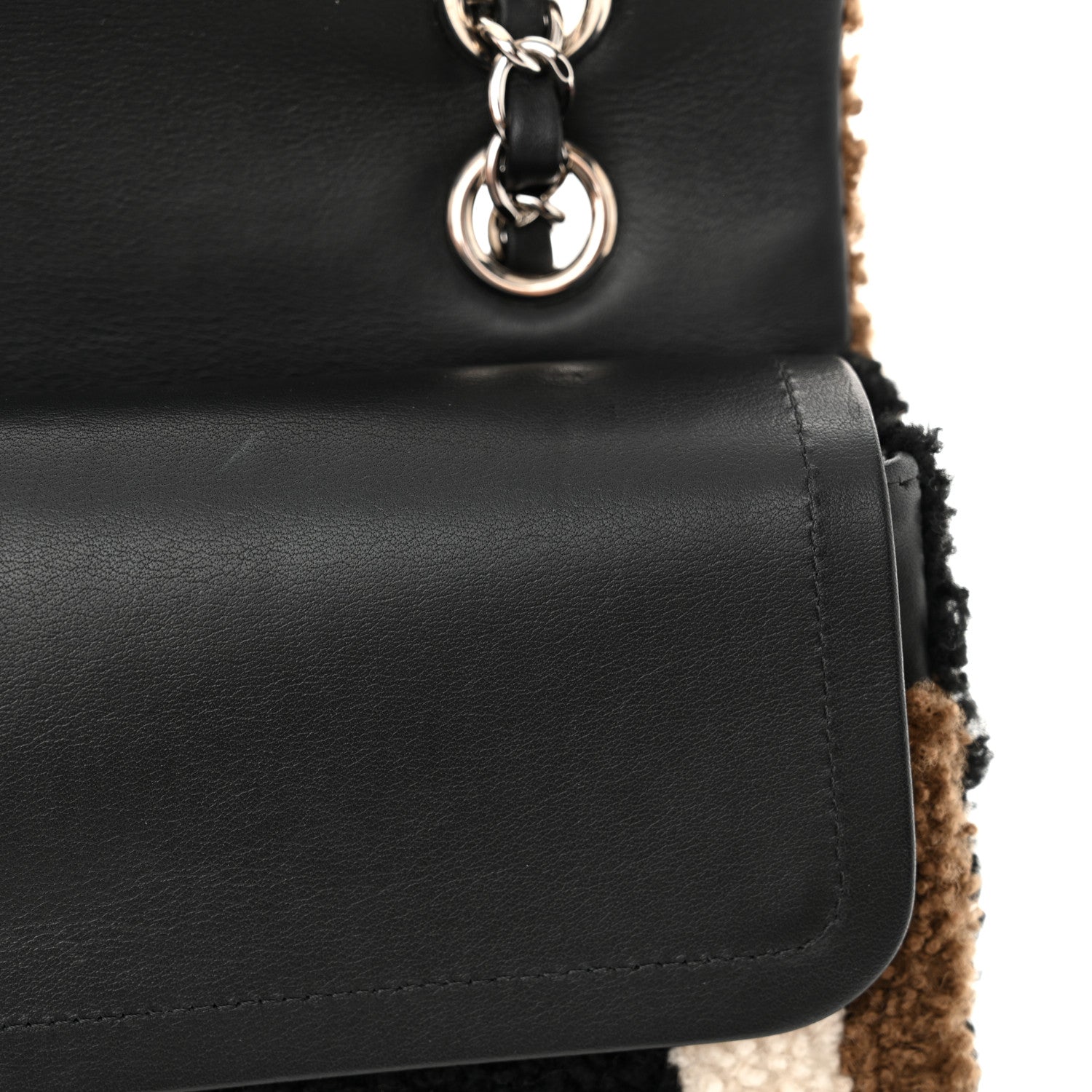 Chanel Lambskin Shearling Medium Double Flap Black Brown 12 of 13