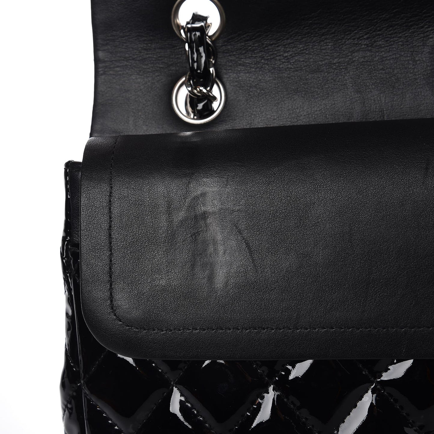 Patent Quilted Medium Double Flap Black