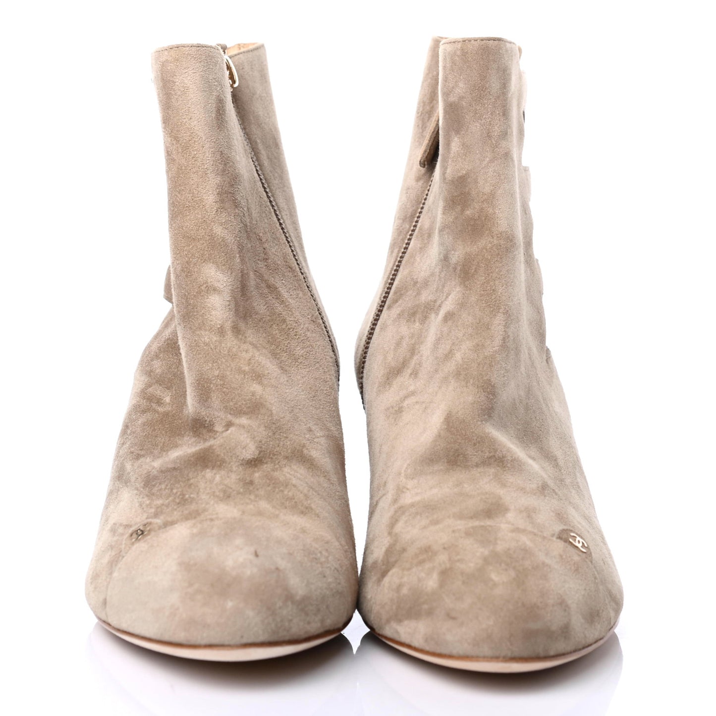 Suede Calfskin CC Cutout Short Boots 41 Beige