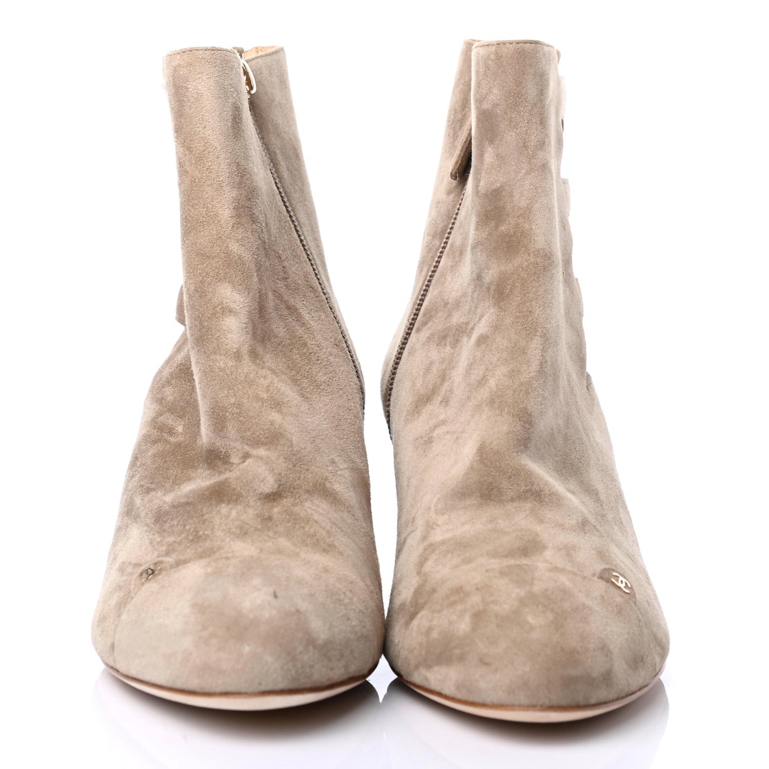 Chanel Suede Calfskin CC Cutout Short Boots 41 Beige 2 of 4