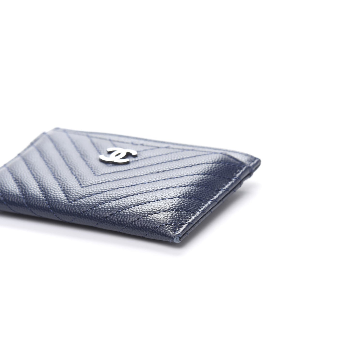 Caviar Chevron Quilted Card Holder Navy