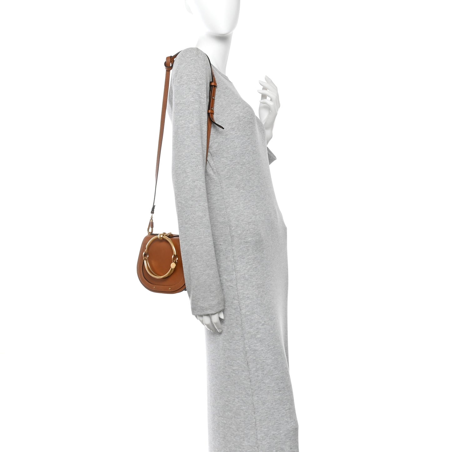 Calfskin Suede Medium Nile Bracelet Bag Caramel