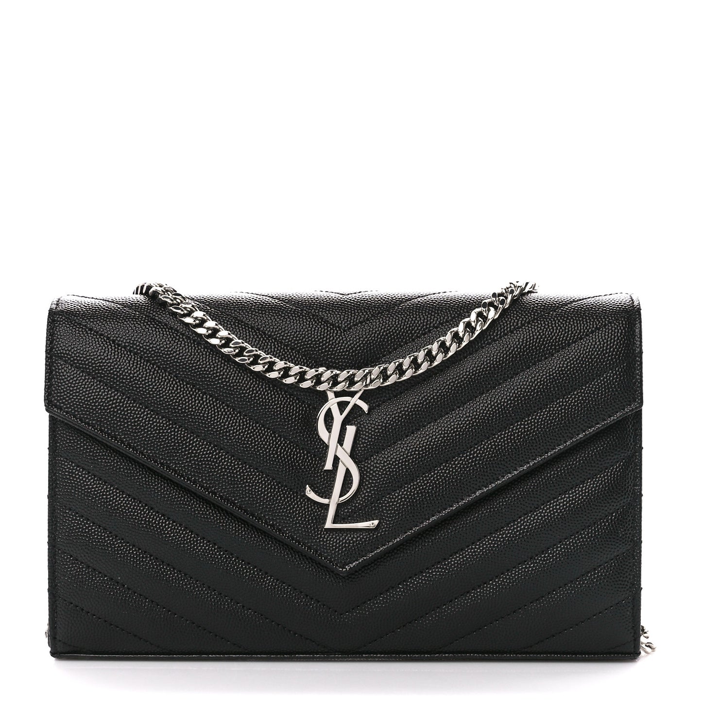 Grain De Poudre Matelasse Chevron Monogram Chain Wallet Black