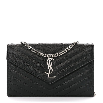 Saint Laurent Grain De Poudre Matelasse Chevron Monogram Chain Wallet Black 1 of 11