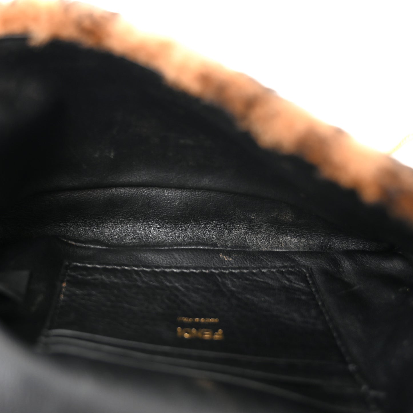 Shearling Vitello Dolce Macro FF 1974 Mini Baguette Tobacco Black