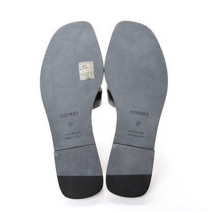 Hermes Box Calfskin Oran Sandals 37 Black 5 of 9