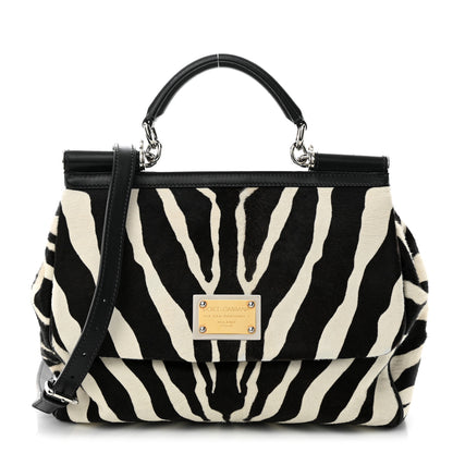 Dolce & Gabbana Calf Hair Zebra Print Large Miss Sicily Satchel Black White 1 of 13
