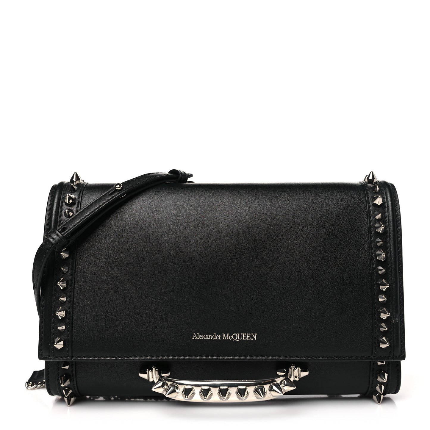 Calfskin Studded The Story Shoulder Bag Black