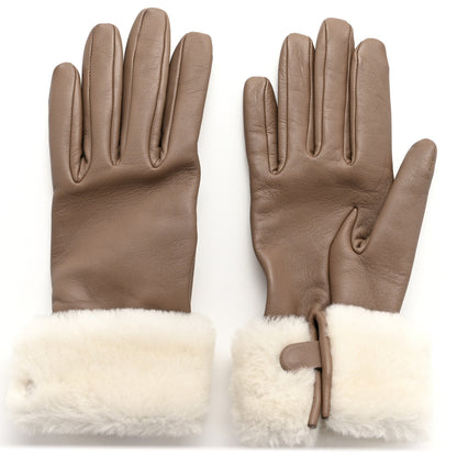 Hermes Lambskin Sheepskin Honorine Gloves 7 Etoupe White Naturel 2 of 5