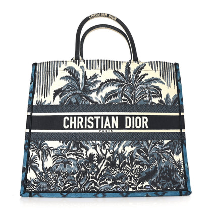 Christian Dior Canvas Embroidered Large Palm Tree Toile De Jouy Book Tote Blue Multicolor 1 of 8
