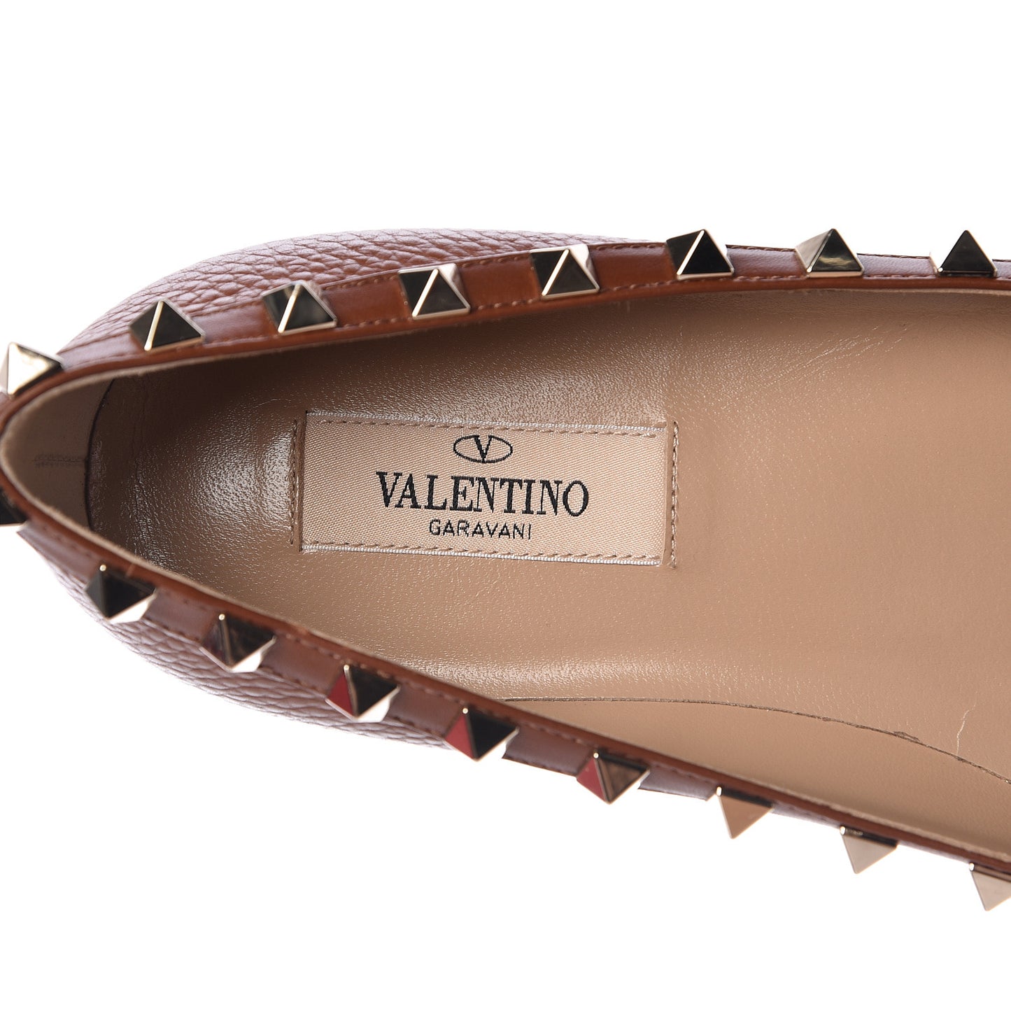 Pebbled Calfskin Rockstud Ballerina Flats 37 Light Cuir