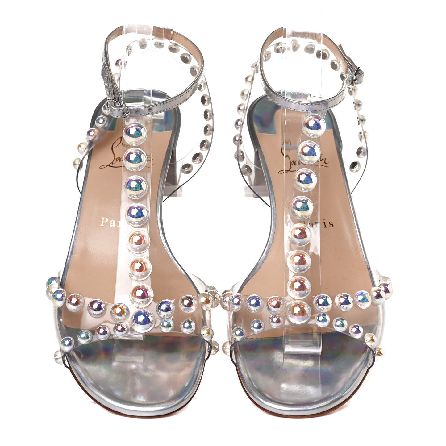 Iridescent Patent PVC Faridaravie 25 Sandals 38 Silver