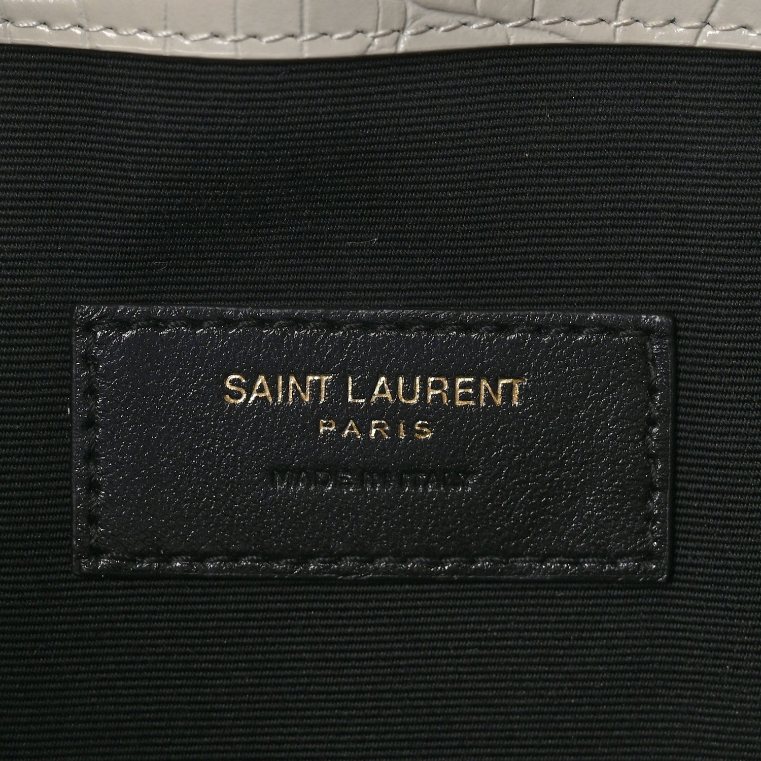 Saint Laurent Calfskin Crocodile Embossed Uptown Monogram Pouch Crema Soft 6 of 7