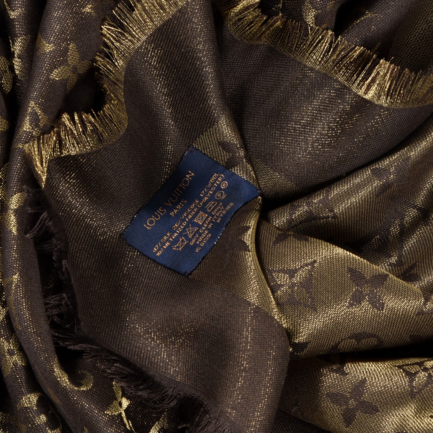 Silk Lurex Wool Monogram Shine Shawl Brown
