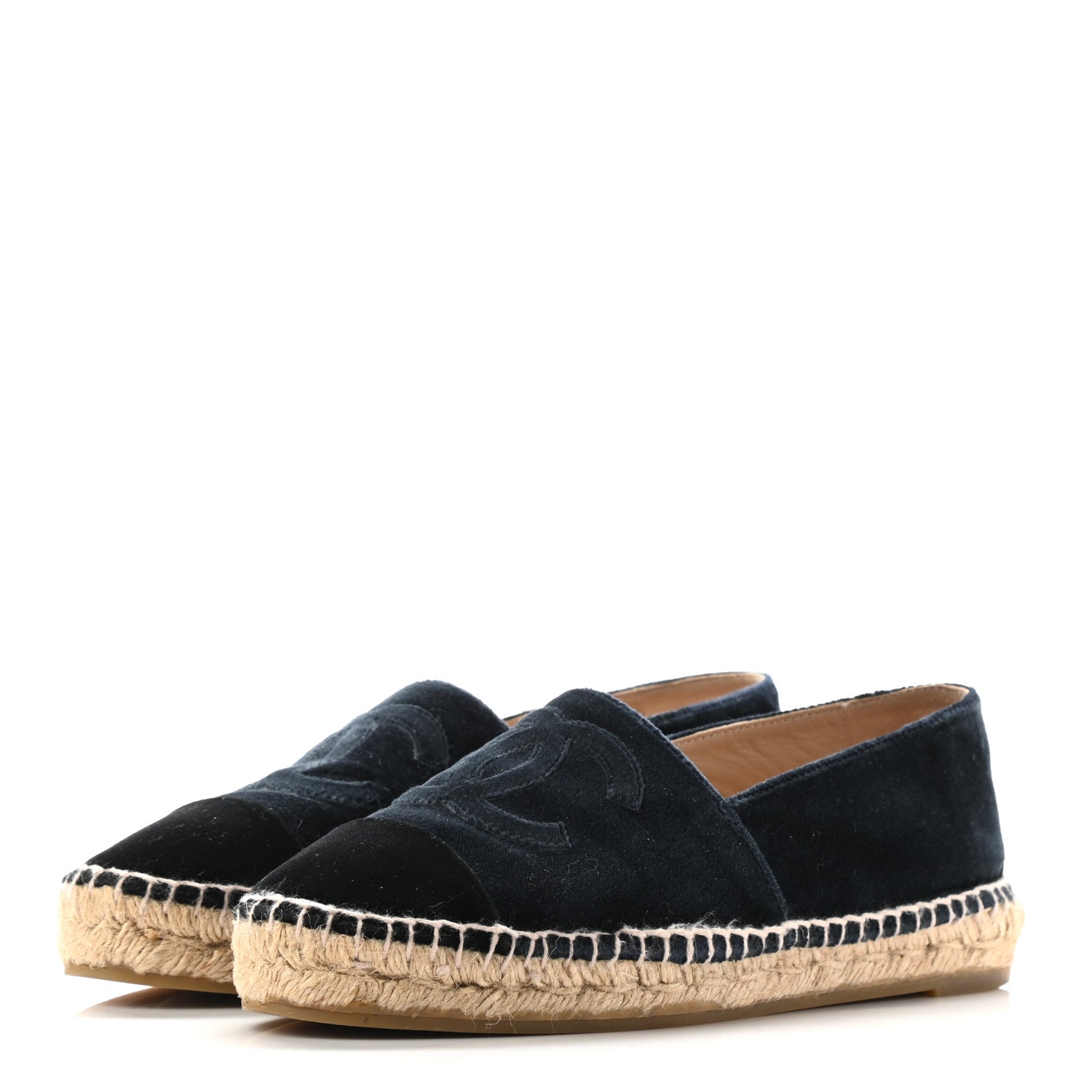 Chanel Velvet CC Espadrilles 37 Dark Navy Black 3 of 14