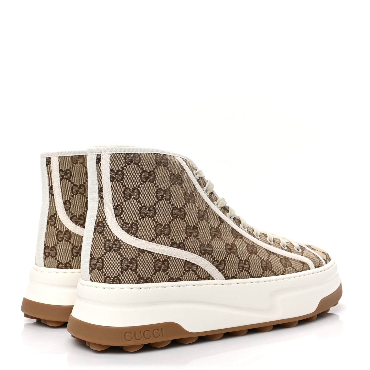 GG Monogram Mens 1977 Tennis High Top Platform 55mm Sneakers 12 Beige Ebony Mystic White