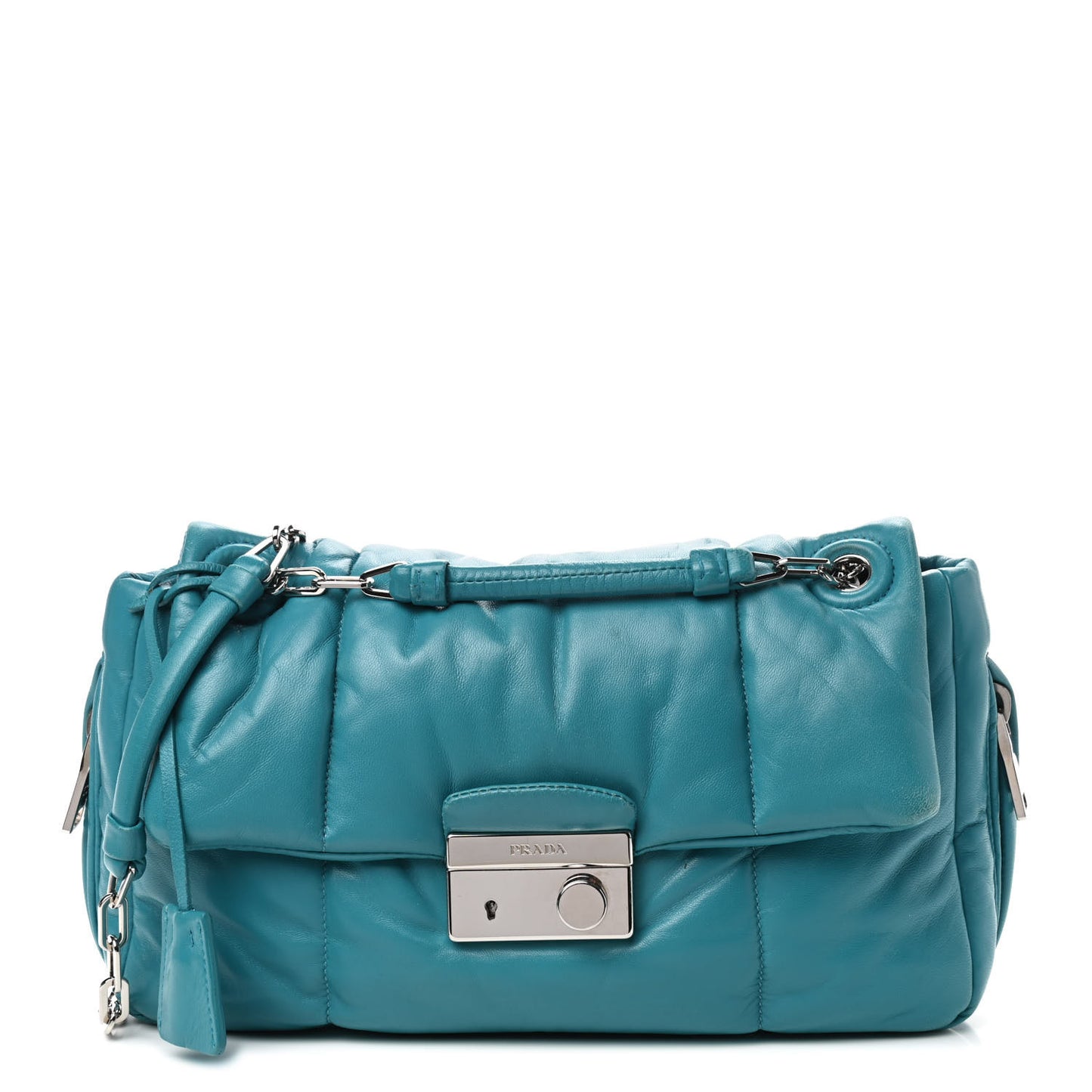 Nappa Bomber Sound Chain Flap Shoulder Bag Turchese