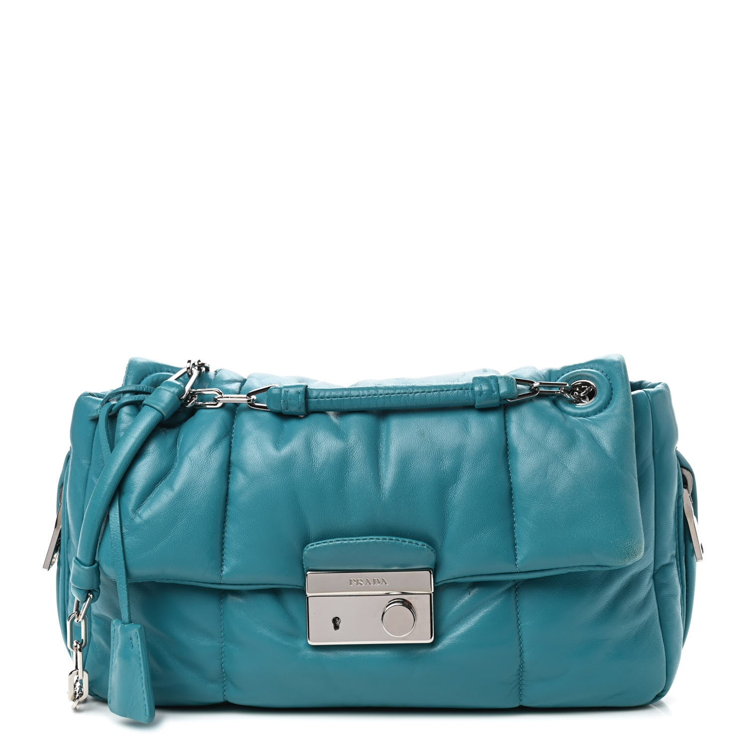 Prada Nappa Bomber Sound Chain Flap Shoulder Bag Turchese 1 of 10